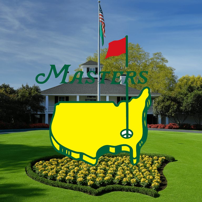 Logo du tournoi Masters devant le club-house d’Augusta National