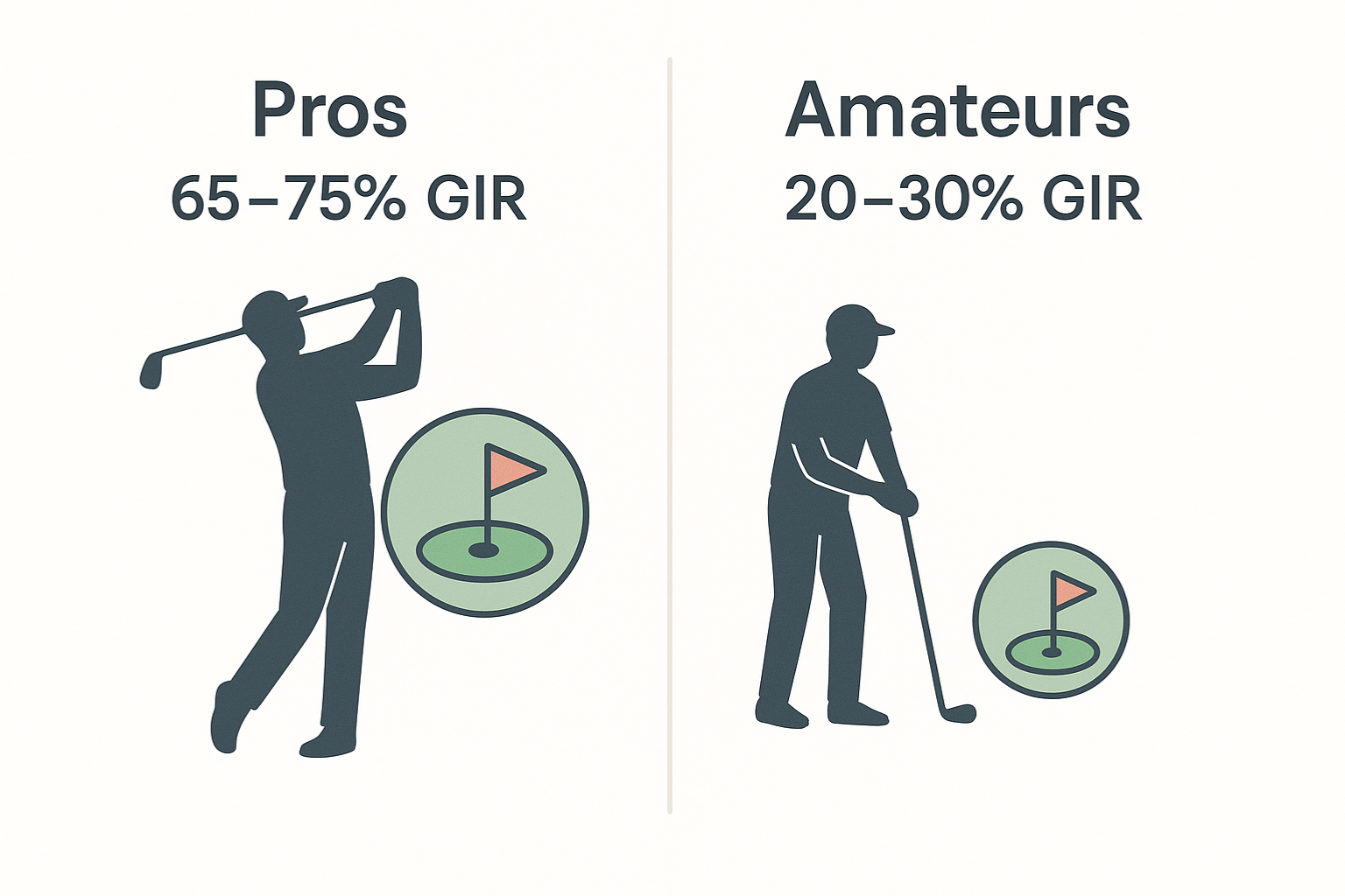 Infographie comparant le pourcentage de greens en régulation entre pros et amateurs.