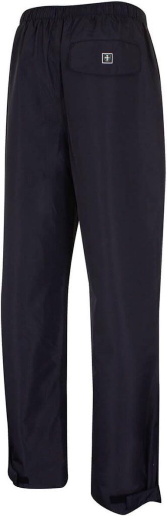 Pantalon de golf imperméable Island Green noir vu de dos avec poche arrière brodée.